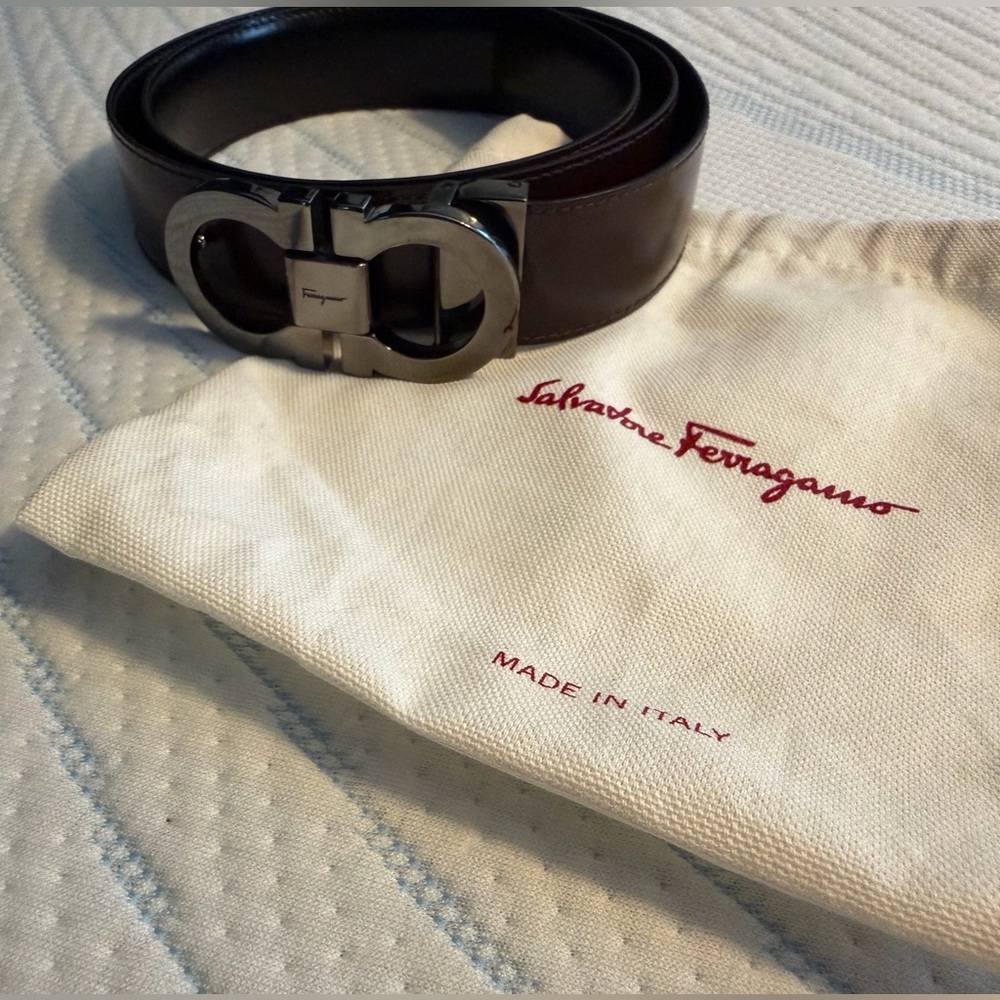 Salvatore Ferragamo Men's Reversible Black/Brown Leather Belt